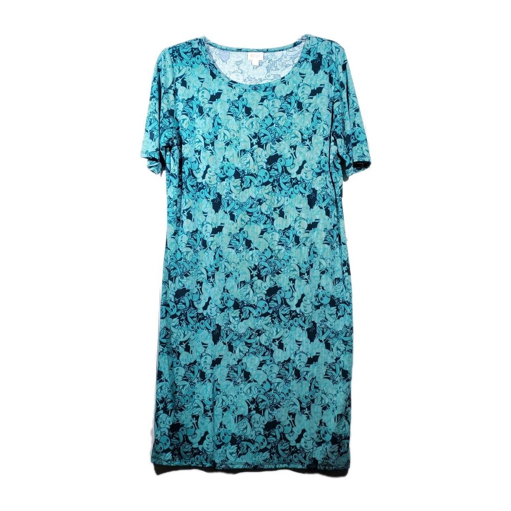 NWT LuLaRoe Disney Julia Dress 3XL Frozen Olaf Teal Black Knit Plus Size...